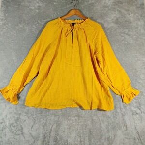 Torrid Shirt Womens 1 Mineral Yellow Stripe Gauze Lace Up Peasant Top Boho Chic‎